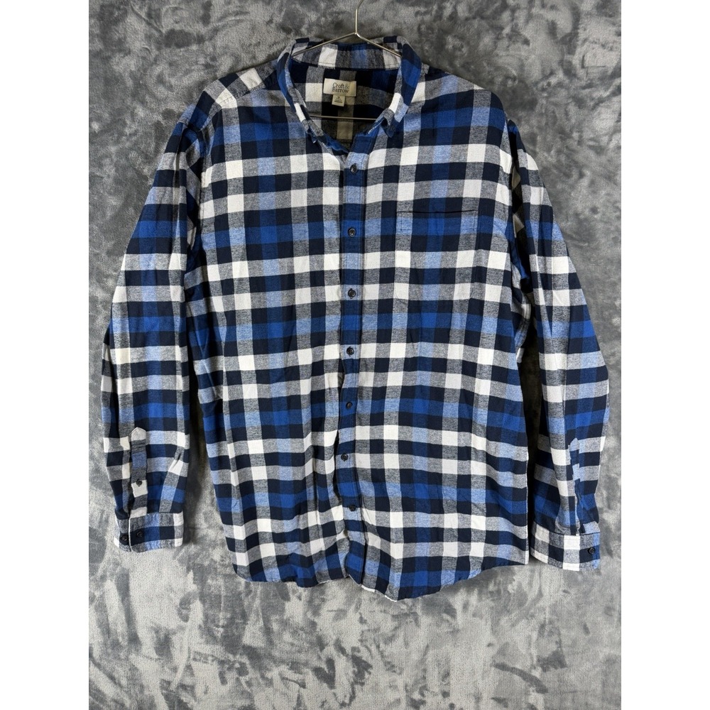 Croft & Barrow Men's Plaid Button-Up Shirt Long Sleeve XL Tall Blue Pockets